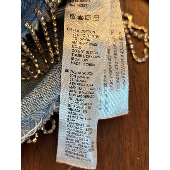 Denim Blvd Rhinestone Fringe Hem Cropped Denim Jacket - Picture 7 of 8